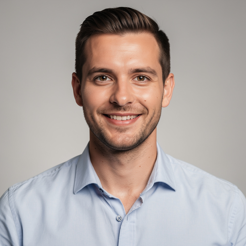 Studio portrait of a young Belgian project coordinator